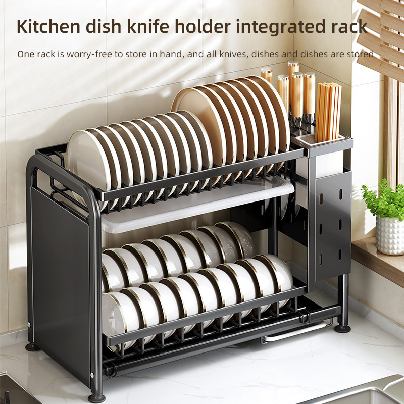 Kitchen Gadgets Rack Storage - 2-stöckiger Geschirrtrockner Multifunktionaler Aufbewahrungsorganizer für Utensilien