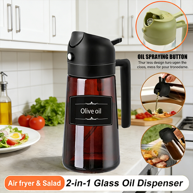 Kitchen Gadgets Oil Spray - Auslaufsicherer 16oz 470ml 2-in-1 Brauner Glas-Olivenölspender