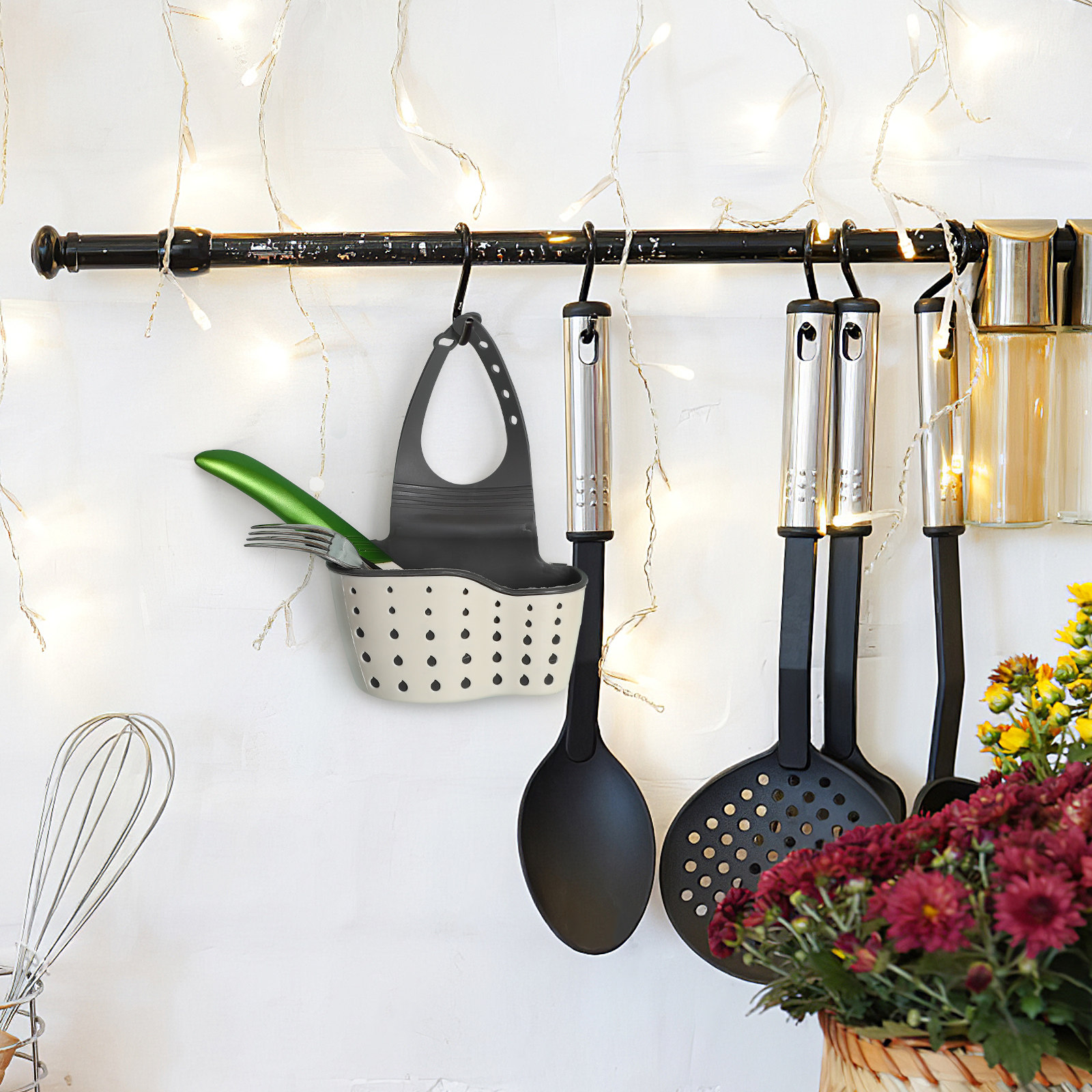 Kitchen Gadgets Rack Storage - Verstellbarer Spülbecken-Aufbewahrungskorb, dicker doppelter Abtropf-Schwammhalter, Organizer-Rack