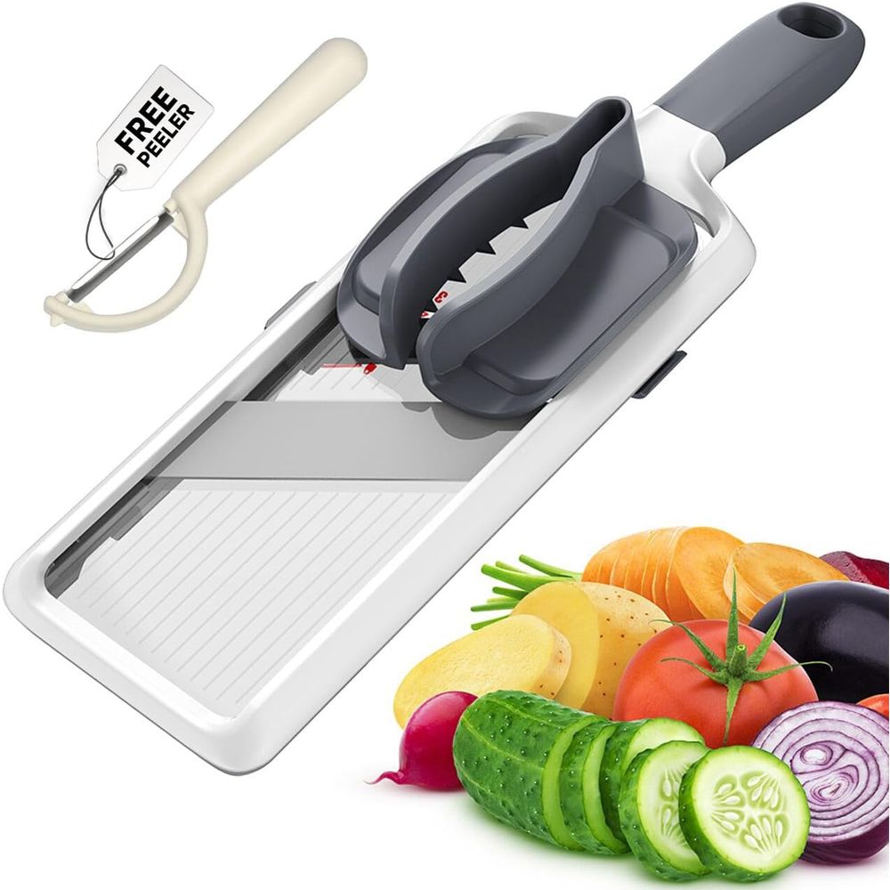 Mandoline Slicer - Verstellbarer Edelstahl-Mandolinenschneider - Komfortgriff, Sicherheitsmerkmale, Einfache