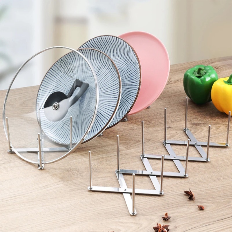 Kitchen Gadgets Rack Storage - Faltbarer Edelstahl-Topfdeckelhalter Ausziehbares Geschirrgestell Tellerhalter Küchen-Aufbewahrungsregal