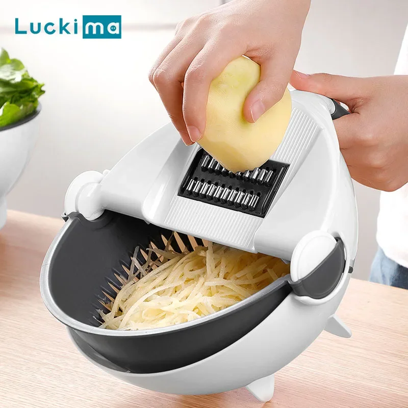 Mandoline Slicer - Multifunktionaler 2-in-1-Gemüseschneider, Zerkleinerer, Obstsieb, Korb, Spiralschneider,