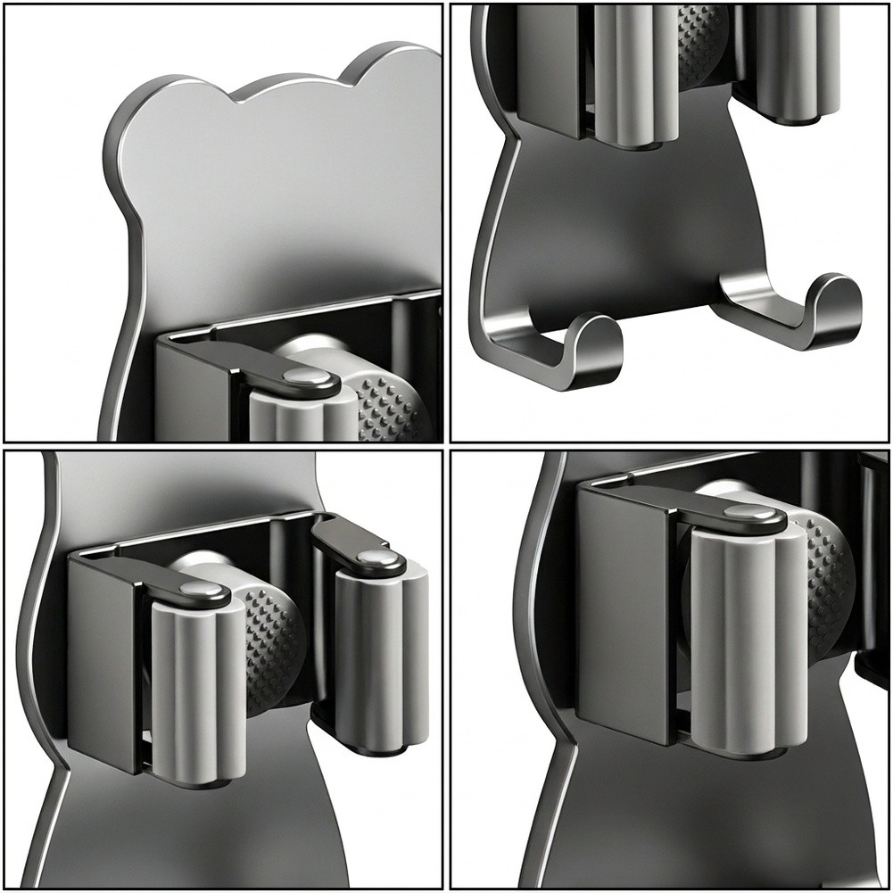 Kitchen Gadgets Rack Storage - Automatischer Klemm-Mopphalter mit Doppelhaken, ohne Bohren,
