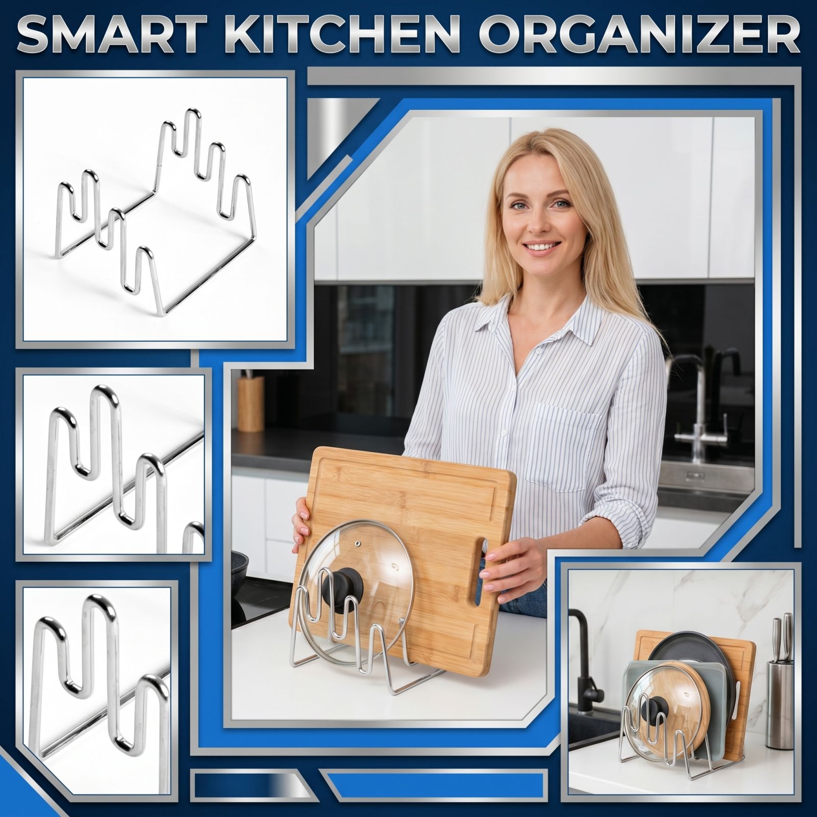 Kitchen Gadgets Rack Storage - Schneidebretthalter Küchen-Aufbewahrungsorganizer Topfdeckelständer Arbeitsplatten-Ständer Multifunktionale Platzsparende